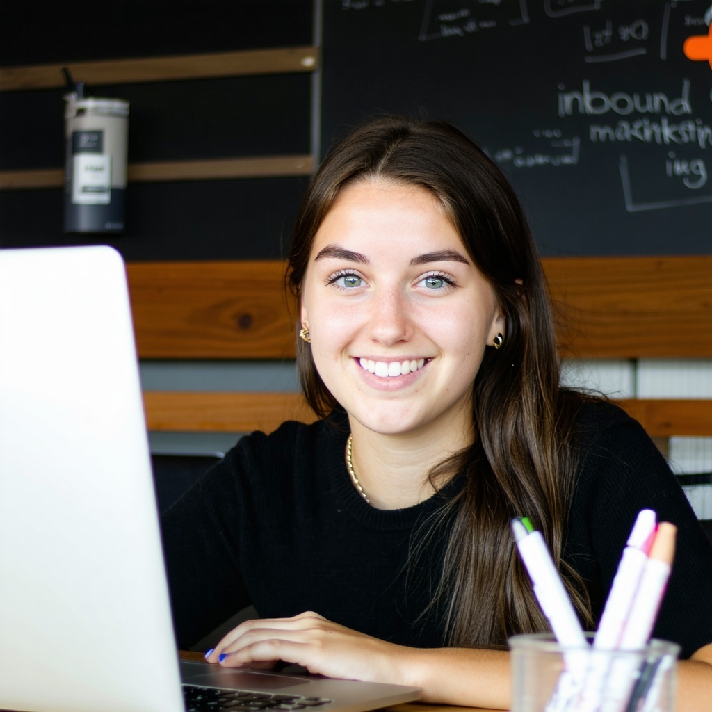 Inbound Marketing intern girl working with Hubspot and inbound marketing while studing at business collage